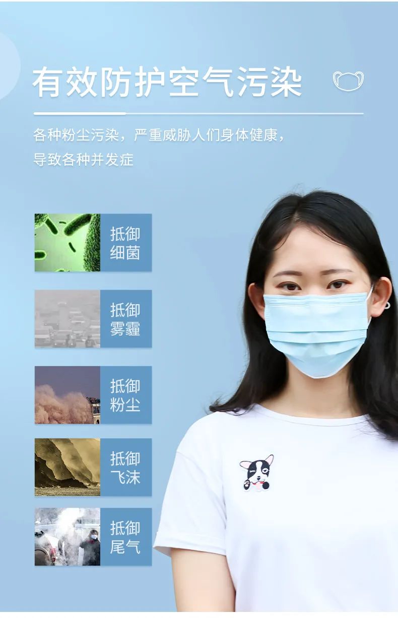 【单个独立防尘包装,方便携带丨一次性防护口罩,有效防护细菌病毒】透气不闷热,强力防水防飞沫!29.9元=50只,49.9元=100只抢一次性防护口罩,【三层过滤防护,跟细菌说不!含喷熔布,细菌过滤效率 ≥ 95%】资质齐全,放心购买!给你健康舒适的防护体验~